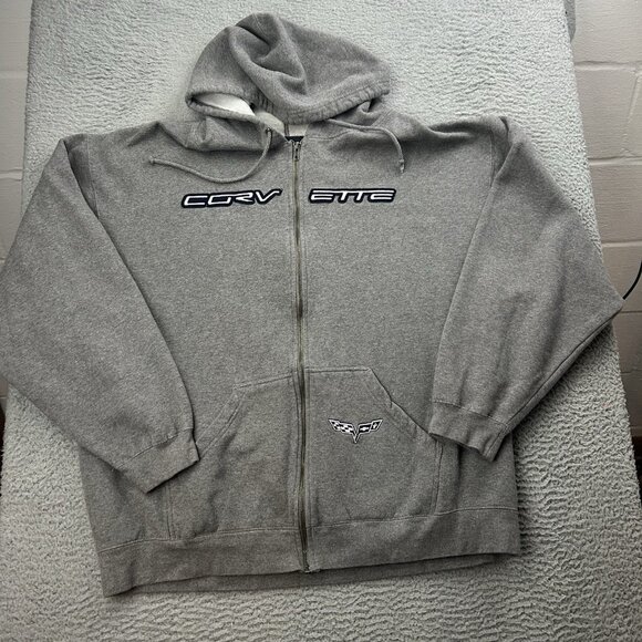 Corvette Full Zip Sweatshirt Hoodie Gray Cars Y2K Size 1X Baggy Cotton - Picture 1 of 6